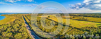 Panorama of beautiful farmland in Victoria, Australia. Stock Photo