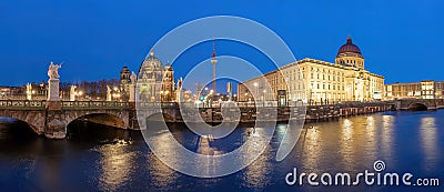 Panorama of the Berlin Cathedral, the TV Tower and the rebuilt City Palace Stock Photo