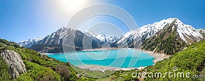 Panorama of Big Almaty Lake, Kazakhstan Stock Photo