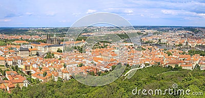 Panorama bird-eye view of the Prague Castle and the Prague old town and the new town Stock Photo