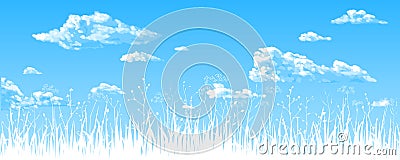 Panorama - the blue sky, clouds, wild grasses Vector Illustration