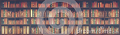 Panorama blurred bookshelf Many old books in a book shop or library Stock Photo