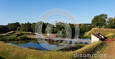 Panorama of the Bridge over the moat, leading to the entrance to Kastellet Stock Photo