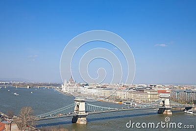 Panorama of Budapest with the Hungarian Parliament orszaghaz seen from the Budapest castle Stock Photo