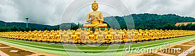 Panorama Buddha image of Lord buddha among the 1,250 monks, the symbol of Magha Puja day, Buddha Memorial park, Nakorn nayok Stock Photo