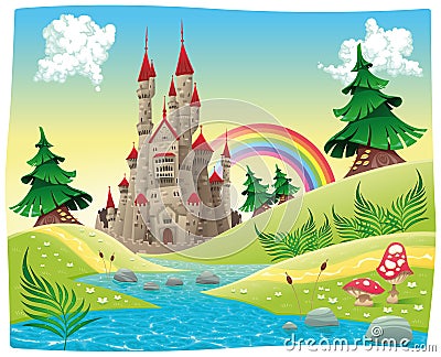 Panorama with castle. Vector Illustration