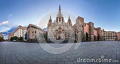 Panorama of Cathedral of the Holy Cross and Saint Eulalia Editorial Stock Photo