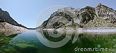 Panorama of Cavallers Lake in Catalan Pyrenees Stock Photo