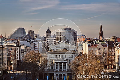 Panorama of the center of PoznaÅ„ with the towers of the royal castle Editorial Stock Photo