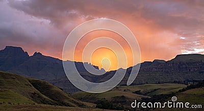 Champagne Valley near Winterton at sunrise, forming part of the central Drakensberg mountain range, Kwazulu Natal, South Africa. Stock Photo