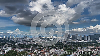 Panorama of the city against the background of blue sky and clouds. Stock Photo