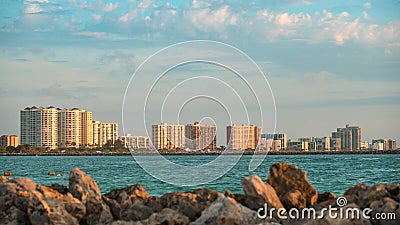 Panorama on city Clearwater Beach FL. Summer vacations in Florida. Beautiful View on Hotels and Resorts on Island. Editorial Stock Photo