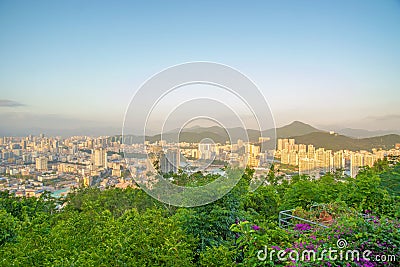 Panorama of the city of Sanya, a view of the city in the highest point, the island of the Phoenix. Editorial Stock Photo