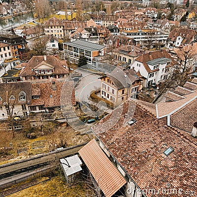 Panorama of the city Seen from Bundesterrasse and Aare River in Bern Editorial Stock Photo
