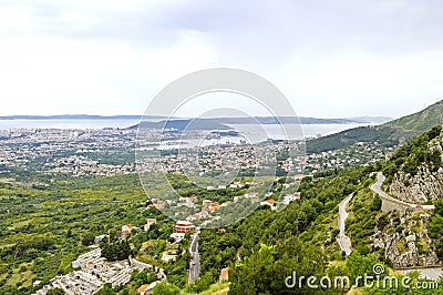 Panorama of city Split from fortress Klis - Croatia Stock Photo
