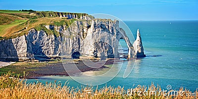 Panorama of the cliff of Etretat, Normandy Stock Photo