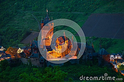 Panorama of Cochem castle and town from above Stock Photo