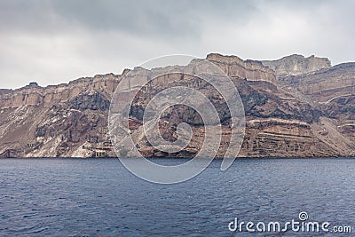 Panorama of the colorful cliff of the caldera in the island of Santorini, Greece Stock Photo