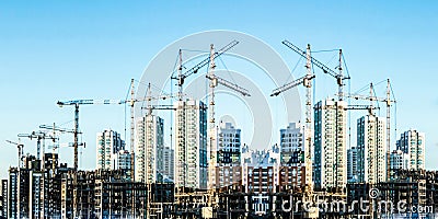 Panorama of the construction of modern residential district . Stock Photo