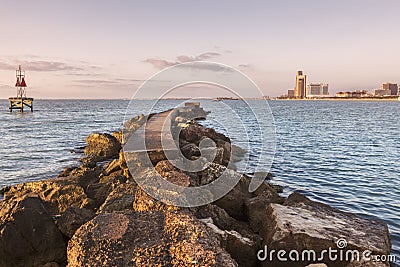 Panorama of Corpus Christi at sunrise Stock Photo