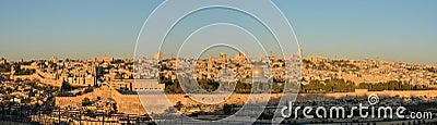 Panorama. Dawn on the Temple Mount in Jerusalem Stock Photo
