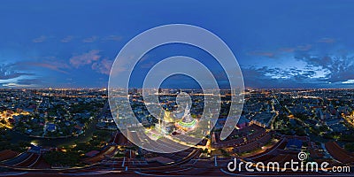 360 panorama by 180 degrees angle seamless panorama of aerial view of the Giant Golden Buddha in Wat Paknam Phasi Charoen Temple Stock Photo