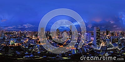 360 panorama by 180 degrees angle seamless panorama view of aerial view of Bangkok Downtown Skyline. Thailand. Financial district Stock Photo