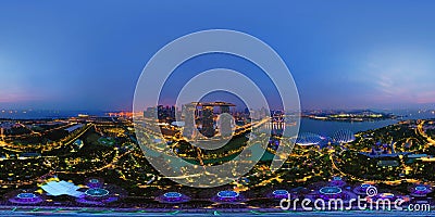 360 panorama by 180 degrees angle seamless panorama view of aerial view of Singapore Downtown. Financial district in technology Stock Photo