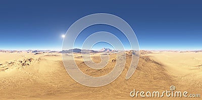 Panorama of desert landscape sunset, environment HDRI map. Equirectangular projection, spherical panorama Stock Photo