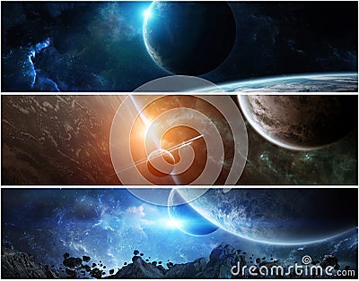 Panorama of distant planet system in space 3D rendering elements Stock Photo