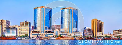 Panorama of Dubai Creek and Deira modern skyline, on March 1 in Dubai, UAE Editorial Stock Photo