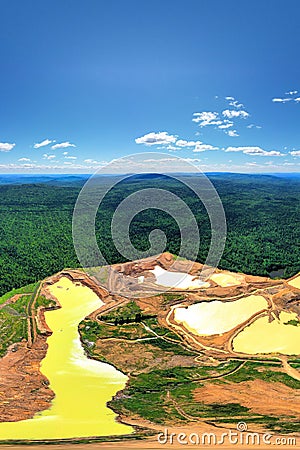 Panorama of dumps and polluted ponds. Problem of environmental pollution. View from above Stock Photo