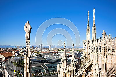 Panorama from Duomo roof, Milan, Italy Stock Photo