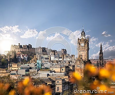 Panorama with Edinburgh Castle seen from Calton Hill, Scotland, UK Stock Photo