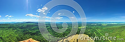 Panorama of the endless forest on sunny day. View from above Stock Photo