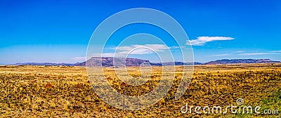 Panorama of the Endless wide open landscape of the semi desert Karoo Region in Free State and Eastern Cape Stock Photo