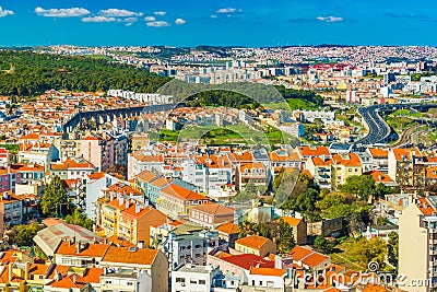 Panorama of a European big city from above. Urban cityscape of Lisbon, Portugal Stock Photo