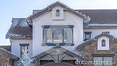 Panorama Facade of a home nestled at the residential community of Wasatch Mountains Stock Photo