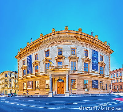 Panorama of the facade of Philharmonic Concert Hall, on March 10 in Brno, Czech Republic Editorial Stock Photo