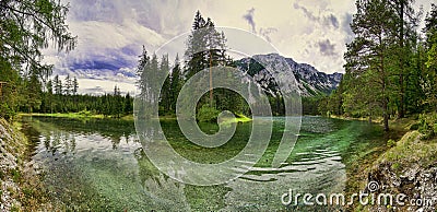 Panorama of famous Green lake - Gruener See - in Austria Stock Photo