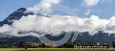 panorama of ferienregion reutte in autumn with clouds Stock Photo