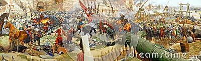 Panorama of the Final assault and the fall of Constantinople Stock Photo