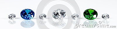 Panorama, flawless brilliant cut jewels, diamonds, sapphire and emerald Stock Photo