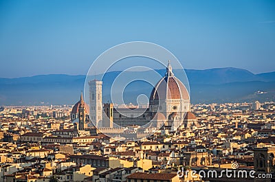 Panorama of Florence with main monument Duomo Santa Maria del Fiore at dawn, Firenze, Florence, Italy Stock Photo