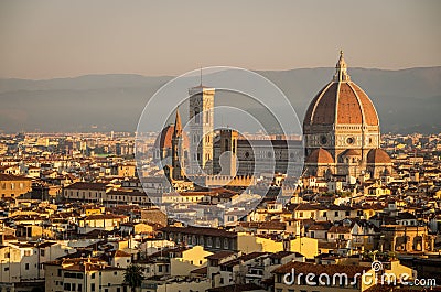 Panorama of Florence with main monument Duomo Santa Maria del Fiore at dawn, Firenze, Florence, Italy Stock Photo