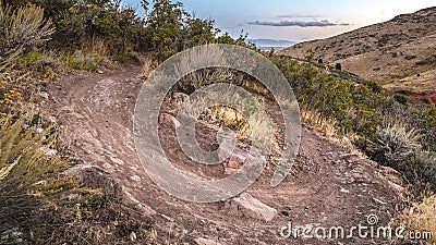 Panorama frame Hiking trail making a sharp U-bend turn Stock Photo