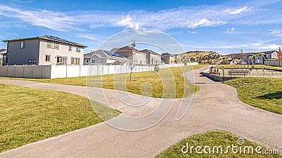 Panorama Panorama frame Intersection of two paved walkways on an estate Stock Photo