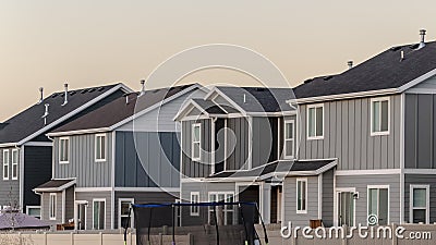 Panorama frame Two story American houses backyards day light Stock Photo