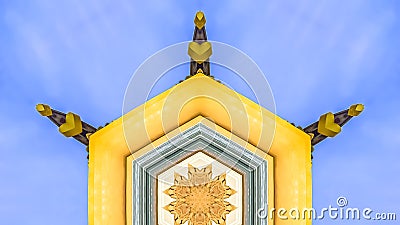 Panorama frame Yellow facade of the decorative building on side Stock Photo