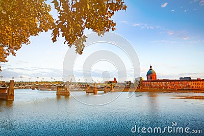 Panorama of Garonne river embankment in Toulouse Stock Photo